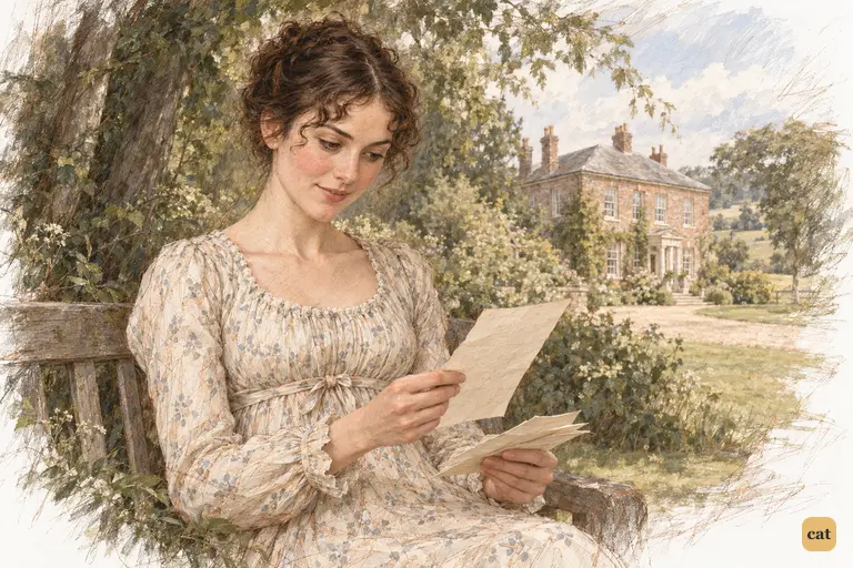Reading Mrs. Gardiner’s affectionate teasing, Elizabeth Bennet allows herself a tentative smile.