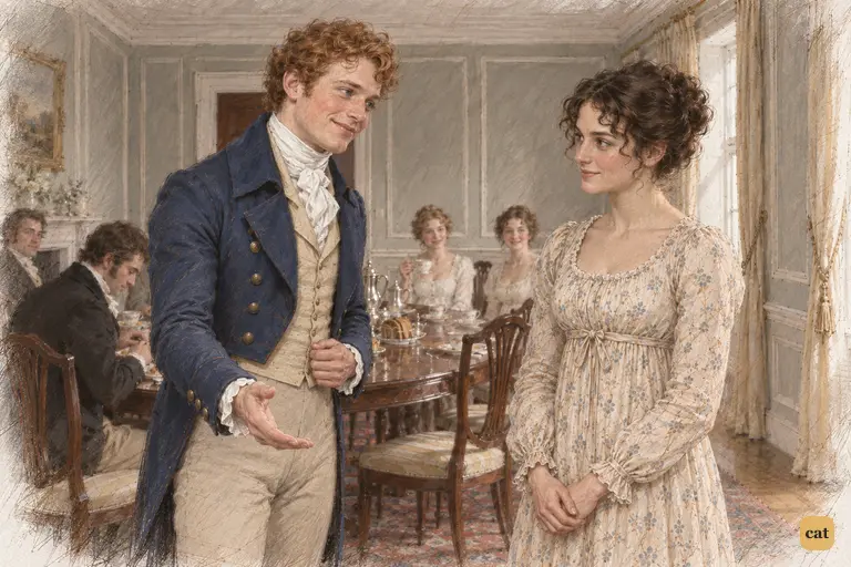 Bingley welcomes Elizabeth with an unguarded smile and an open hand.