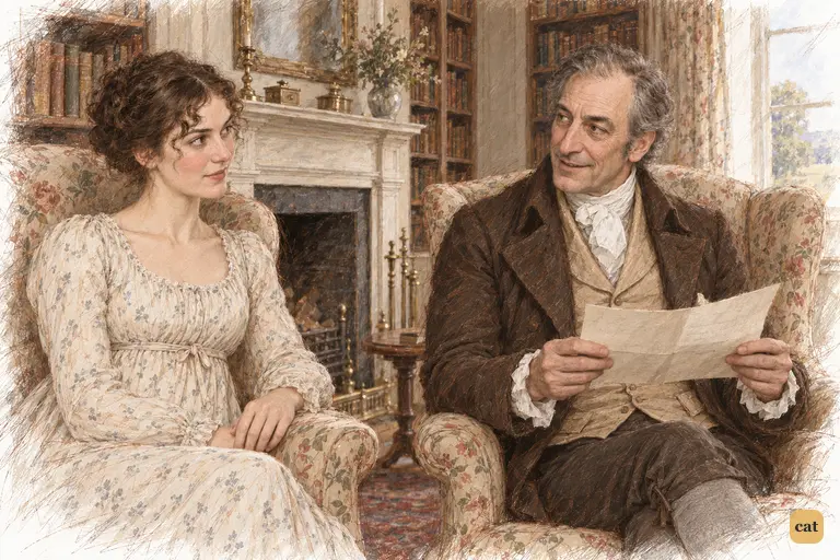Mr. Bennet invites Elizabeth to share his amusement at Darcy's supposed interest