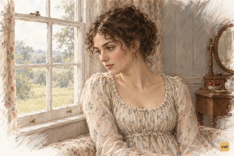 Elizabeth settles beside the window, quietly grateful for Lydia’s promised marriage.
