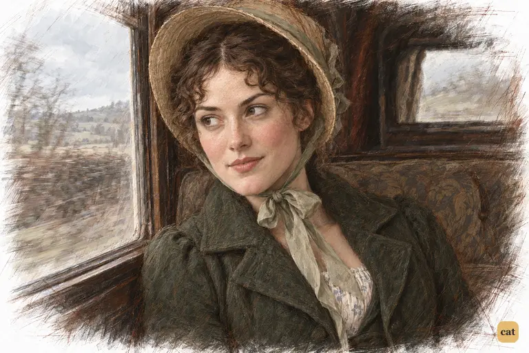Elizabeth rests beside the chaise window, holding back a small smile as familiar anecdotes wear on.