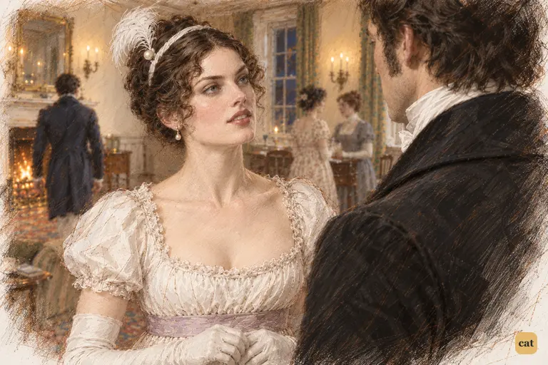 Caroline Bingley fixes her gaze on Darcy and asks which lady inspired his reflections.