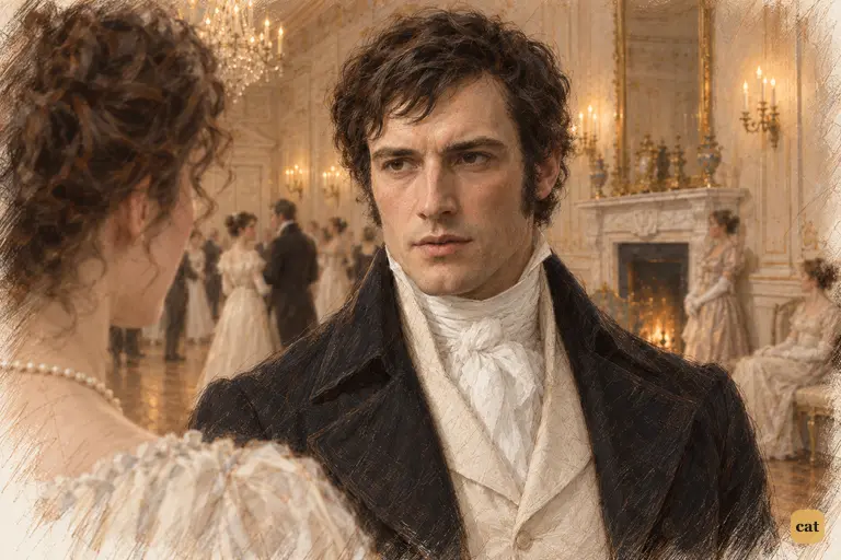 Darcy delivers his measured warning about Wickham while Elizabeth listens with guarded attention.