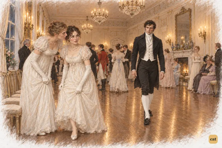 Charlotte quietly cautions Elizabeth as she rises to meet Darcy.