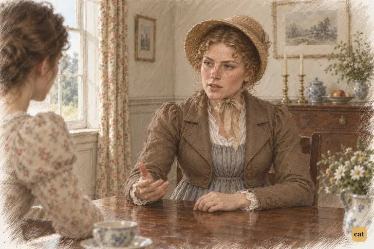 Charlotte calmly explains her choice to Elizabeth, asking only for a comfortable home.