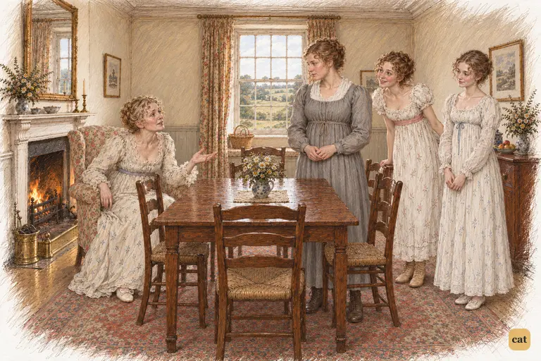 Mrs. Bennet appeals to Charlotte to persuade Elizabeth to accept Mr. Collins.