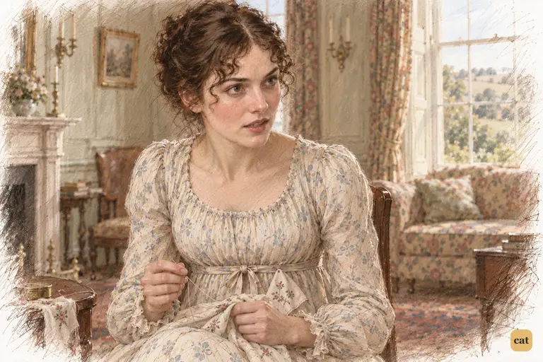 Elizabeth raises her eyes and forces herself to ask Bingley about his stay.