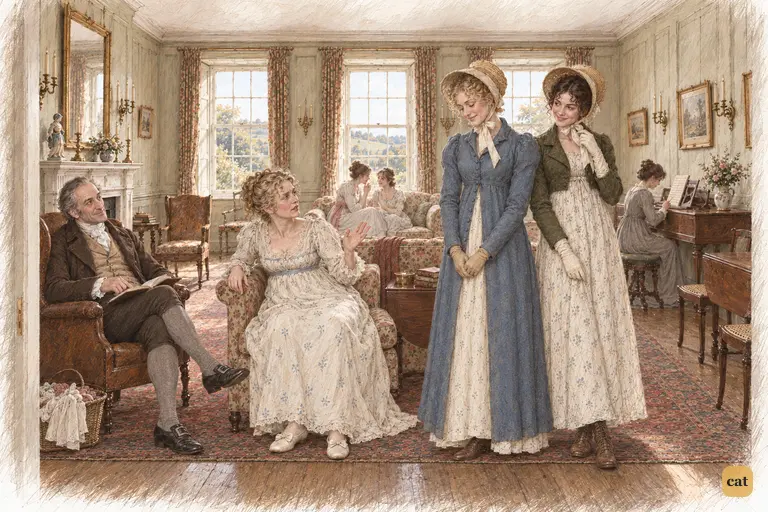 Jane and Elizabeth return to Longbourn in high spirits.