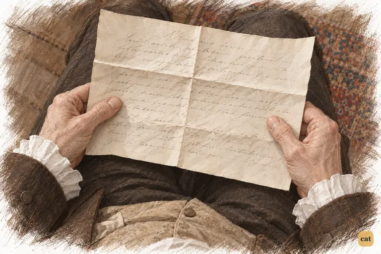 Mr. Bennet steadies Mr. Collins's letter, pausing before the passage on Elizabeth