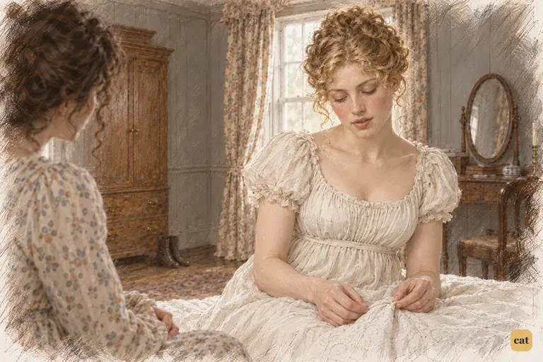Jane gathers a small pleat in the counterpane, reluctant to expose Wickham publicly.