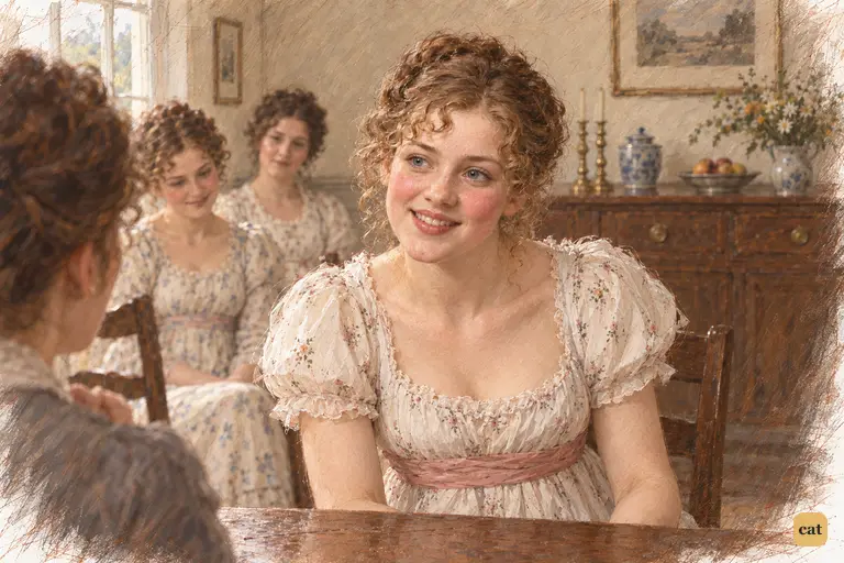 Lydia recounts her wedding and Wickham's appearance while her sisters listen uneasily