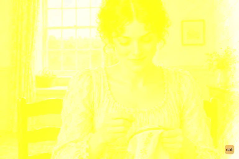 Elizabeth presses her lips together over her needlework, barely containing her laughter.
