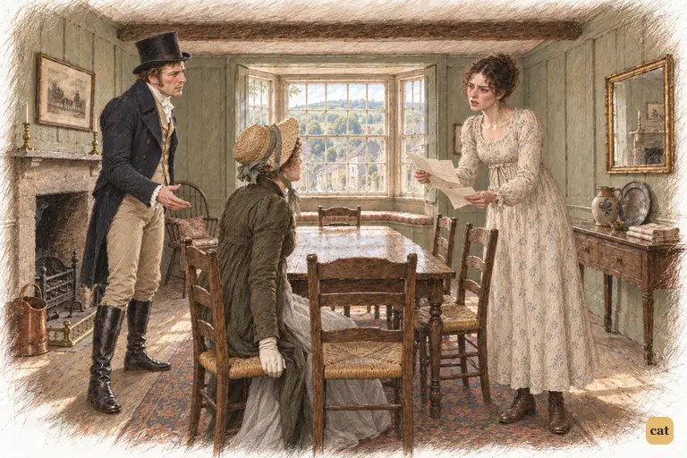 Elizabeth rises with Jane’s two letters as the Gardiners settle after their hurried return.