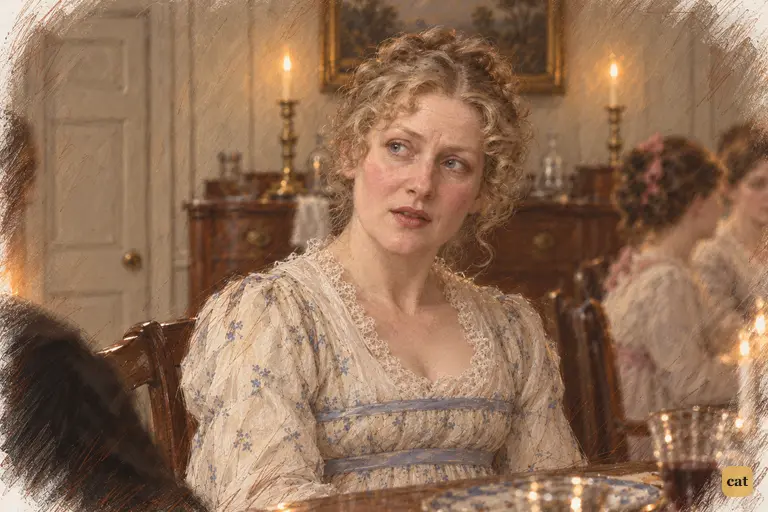 Mrs. Bennet shakes her head at the heiress's good fortune, glancing at her own daughters