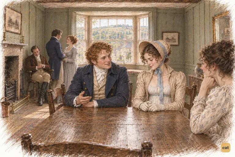 Bingley offers Georgiana an ordinary friendly remark at the Lambton inn.