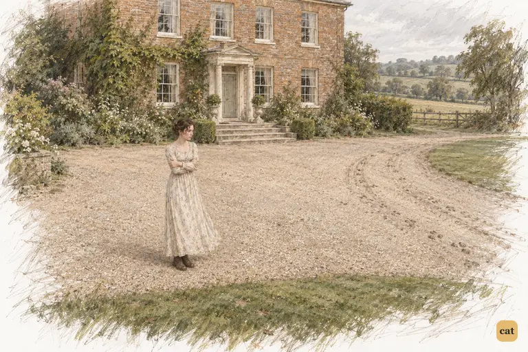 Elizabeth stands alone on Longbourn’s gravel, watching the coach’s wheel marks