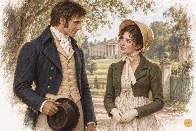 Elizabeth greets Colonel Fitzwilliam with a bright smile, hiding her concern for Jane