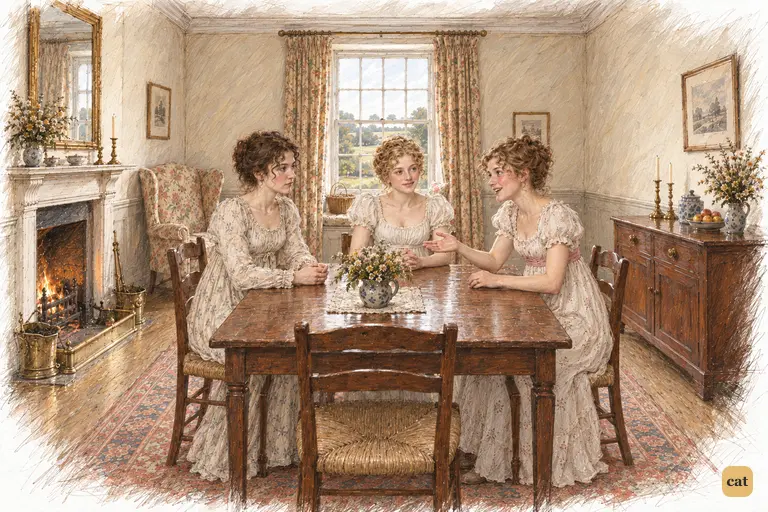 Lydia invites Elizabeth to admire her wedding story during a quiet morning with Jane