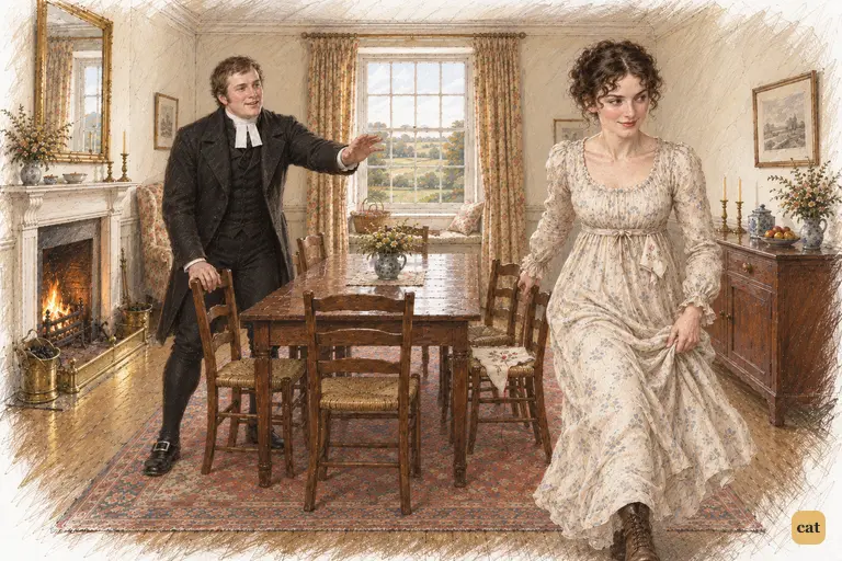 Elizabeth steps toward the door after declaring the matter settled.