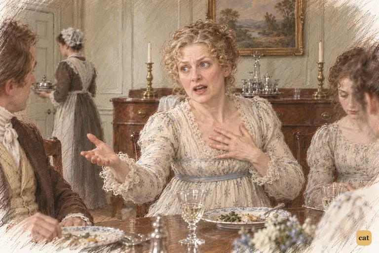 Mrs. Bennet protests her husband’s refusal to pay for Lydia’s wedding clothes