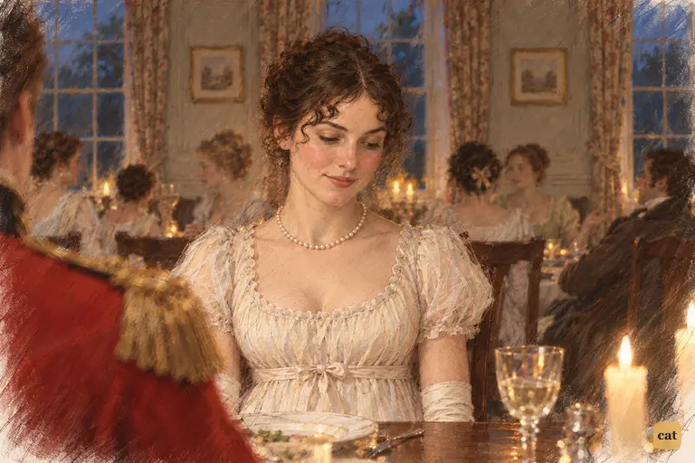 Elizabeth answers Wickham with a restrained smile and a nod, closing the subject