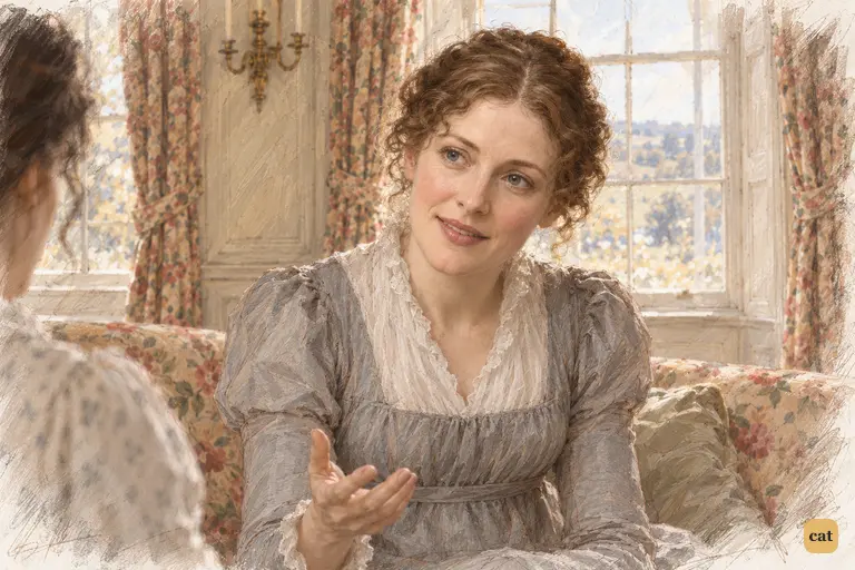 Mrs. Gardiner leans toward Elizabeth by the fire, proposing to invite Jane to London