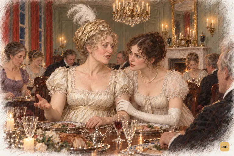 Mrs. Bennet answers Elizabeth’s whispered warning with an indignantly public declaration.