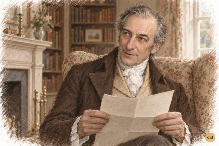 Mr. Bennet lifts his eyes from Mr. Collins’s letter and invites Elizabeth to guess its subject.