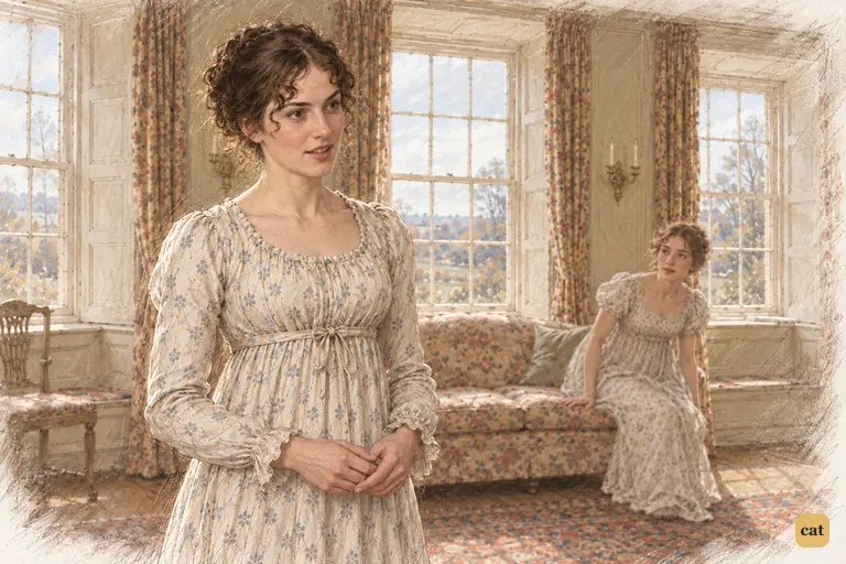 Elizabeth confirms Charlotte’s engagement and offers Sir William carefully earnest congratulations.