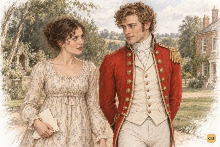 Walking to Longbourn, Elizabeth civilly relays Mrs. Reynolds's verdict to Wickham
