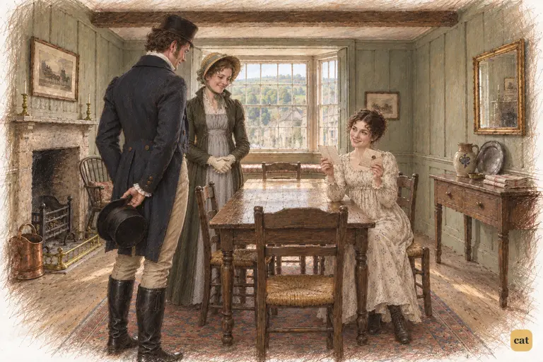 Elizabeth lifts Jane’s two letters with relief as the Gardiners pause at the doorway