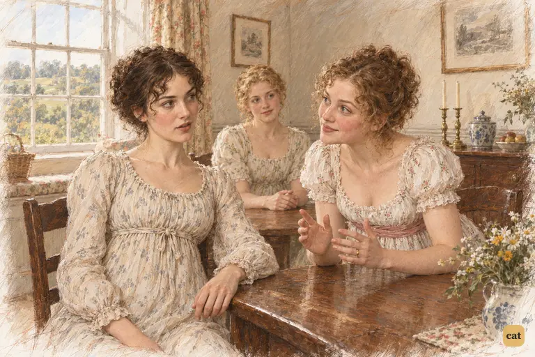 Elizabeth gently refuses to hear the wedding account, but Lydia leans forward, eager to begin.