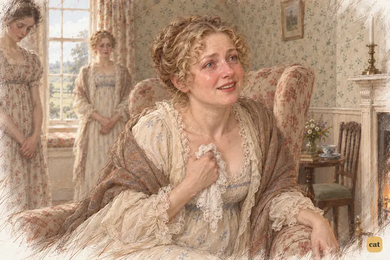 Mrs. Bennet, cheeks still wet, grows eager at her brother’s promise