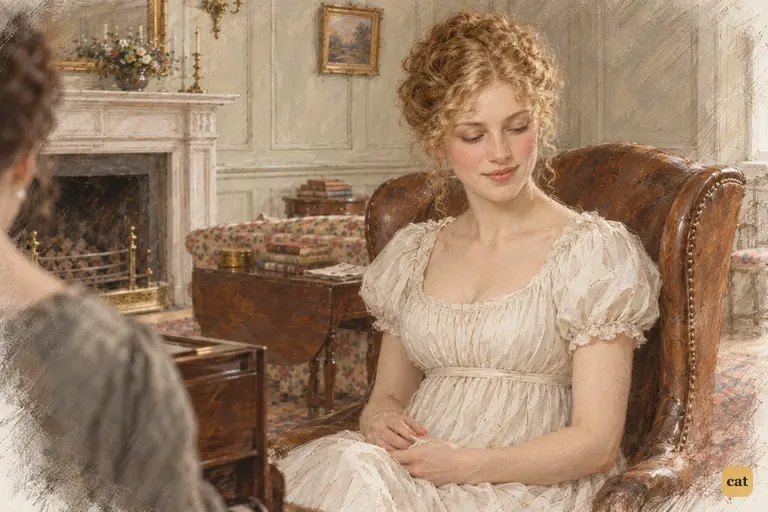Jane hears Charlotte repeat Bingley’s praise and lowers her eyes.