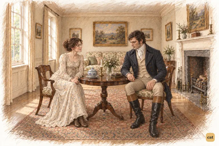 Elizabeth is amused as Darcy calmly offers to announce their engagement to Lady Catherine