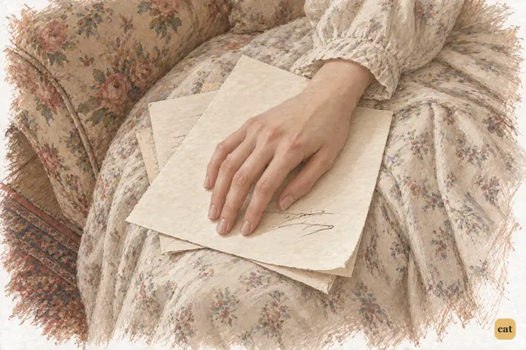 Elizabeth’s hand settles over the closing of Jane’s letter.