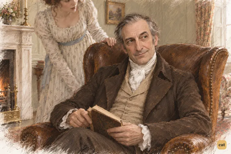 Mr. Bennet finishes his dry assessment of his daughters with a private smile.