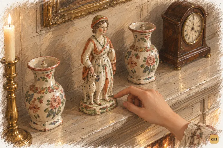 Elizabeth idly turns a cheap earthenware shepherdess with one fingertip.