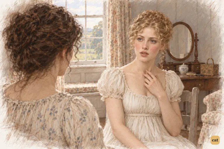 Jane, fingertips at her throat, hears Elizabeth’s account of Wickham’s wickedness