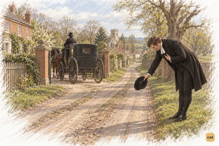 Mr. Collins bows deeply as Darcy’s carriage turns through the park gates.