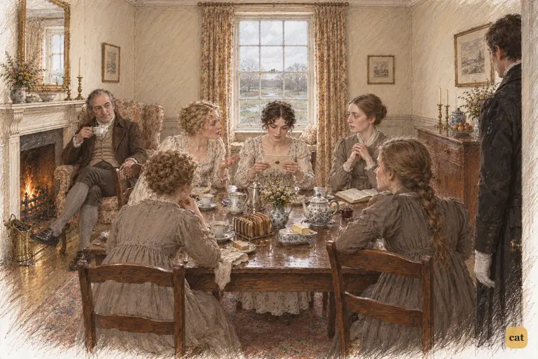 Mrs. Bennet congratulates herself at breakfast as Elizabeth receives Jane's note