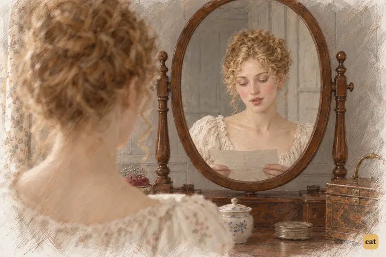 Jane reads Caroline's Christmas wishes aloud, composed but with lowered, hurt eyes
