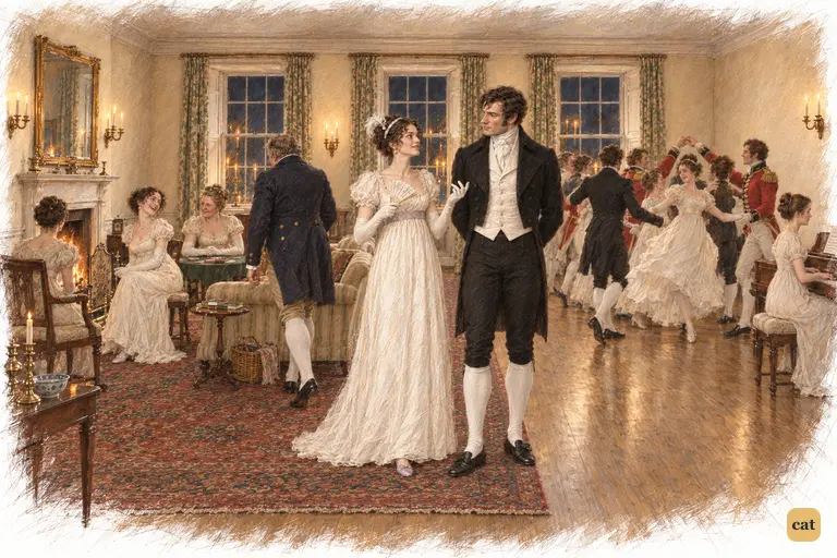 Caroline Bingley prolongs her teasing, reassured by Darcy’s composure.