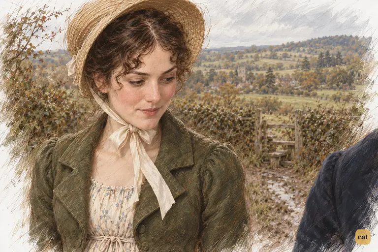 Elizabeth falls silent beside Darcy, eyes lowered and cheeks flushed