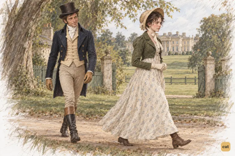Elizabeth strides ahead in silent indignation after Fitzwilliam’s careless disclosure.