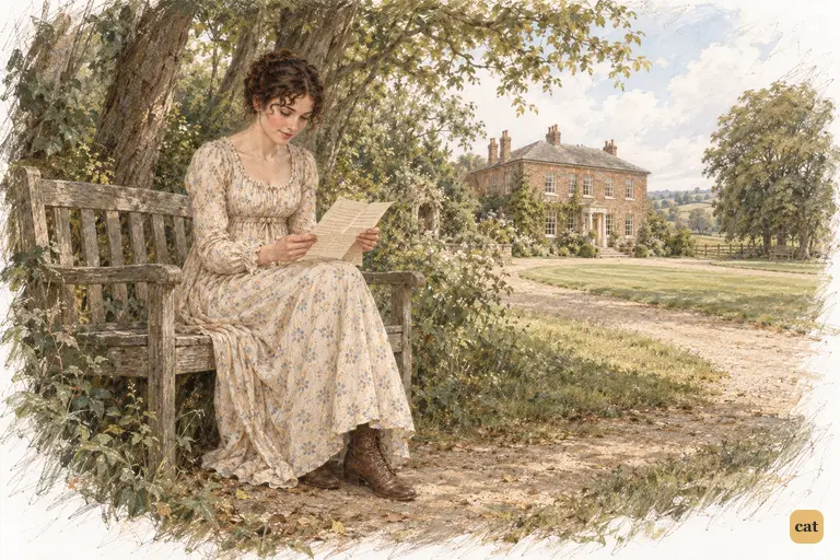 Elizabeth settles alone in the copse and opens Mrs. Gardiner’s substantial letter.