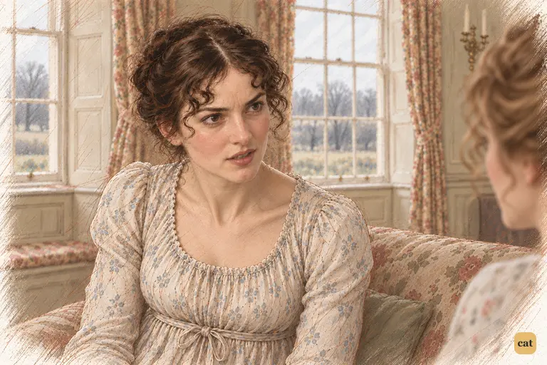 Elizabeth answers Jane with a raised brow and a restrained half-smile.