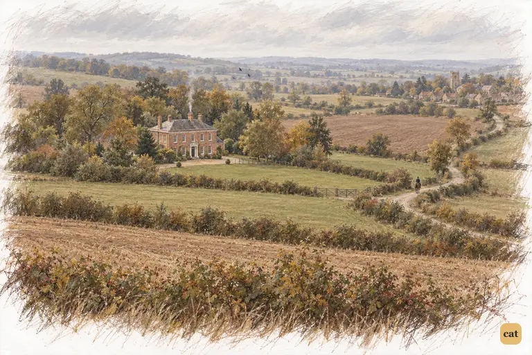 Longbourn sits quietly among hedged fields on an early-autumn afternoon.