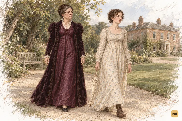 Elizabeth takes the first measured step back toward Longbourn, reclaiming control of their movement.