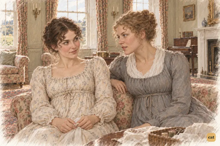 Charlotte Lucas gently teases Elizabeth Bennet about Darcy’s refusal to dance with her.